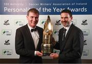 11 January 2019; Former Dundalk manager and current Republic of Ireland U21 manager Stephen Kenny is presented with the Personality of the Year award by David Manning, Director of Home Energy, SSE Airtricity, during the SSE Airtricity Soccer Writers’ Association of Ireland Awards 2018 at the Conrad Hotel in Dublin. Photo by Stephen McCarthy/Sportsfile