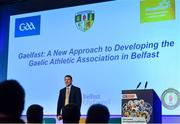 11 January 2019; Dr Paul Donnelly, Regeneration Director, Antrim GAA, speaking during The GAA Games Development Conference, in partnership with Sky Sports, which took place in Croke Park on Friday and Saturday. A record attendance of over 800 delegates were present to see over 30 speakers from the world of Gaelic games, sport and education. Croke Park, Dublin. Photo by Piaras Ó Mídheach/Sportsfile