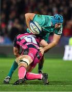 11 January 2019; Tadhg Beirne of Munster is tackled by Lewis Ludlow of Gloucester during the Heineken Champions Cup Pool 2 Round 5 match between Gloucester and Munster at Kingsholm Stadium in Gloucester, England. Photo by Seb Daly/Sportsfile