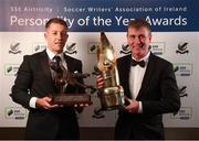 11 January 2019; Former Bohemians goalkeeper Shane Supple, left, with the Goalkeeper of the Year award and former Dundalk manager and current Republic of Ireland U21 manager Stephen Kenny with the Personality of the Year award during the SSE Airtricity Soccer Writers’ Association of Ireland Awards 2018 at the Conrad Hotel in Dublin. Photo by Stephen McCarthy/Sportsfile