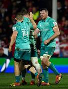 11 January 2019; Peter O’Mahony, right, and Andrew Conway of Munster congratulate each other following their side's second try during the Heineken Champions Cup Pool 2 Round 5 match between Gloucester and Munster at Kingsholm Stadium in Gloucester, England. Photo by Seb Daly/Sportsfile