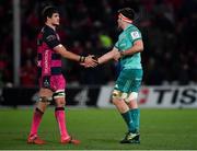 11 January 2019; Franco Mostert of Gloucester shakes hands with Billy Holland of Munster following the Heineken Champions Cup Pool 2 Round 5 match between Gloucester and Munster at Kingsholm Stadium in Gloucester, England. Photo by Seb Daly/Sportsfile
