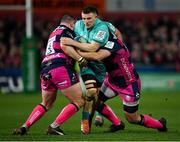 11 January 2019; Andrew Conway of Munster is tackled by Fraser Balmain, left, and Ben Morgan of Gloucester during the Heineken Champions Cup Pool 2 Round 5 match between Gloucester and Munster at Kingsholm Stadium in Gloucester, England. Photo by Seb Daly/Sportsfile
