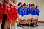 11 January 2019; The Glanmire team stand for the national anthem prior to the Hula Hoops NICC Women’s Cup Semi-Final match between Fr Mathews and Glanmire at Neptune Stadium in Cork. Photo by Brendan Moran/Sportsfile
