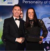11 January 2019; Former Republic of Ireland international Áine O'Gorman receives a Special Achievement award from Republic of Ireland assistant coach Robbie Keane during the SSE Airtricity Soccer Writers’ Association of Ireland Awards 2018 at the Conrad Hotel in Dublin. Photo by Stephen McCarthy/Sportsfile