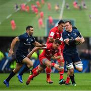 12 January 2019; Rhys Ruddock of Leinster, right, in action against Antoine Dupont of Toulouse, centre, during the Heineken Champions Cup Pool 1 Round 5 match between Leinster and Toulouse at the RDS Arena in Dublin. Photo by Seb Daly/Sportsfile