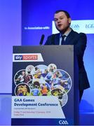 12 January 2019; Dr Stephen Kenneally, International Policy Administrator, Department of Culture, Heritage and the Gaeltacht, speaking about Hurling and UNESCO Intangible Cultural Heritage recognition at The GAA Games Development Conference, in partnership with Sky Sports, which took place in Croke Park on Friday and Saturday. A record attendance of over 800 delegates were present to see over 30 speakers from the world of Gaelic games, sport and education. Croke Park, Dublin. Photo by Piaras Ó Mídheach/Sportsfile