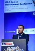 12 January 2019; Dr Stephen Kenneally, International Policy Administrator, Department of Culture, Heritage and the Gaeltacht, speaking about Hurling and UNESCO Intangible Cultural Heritage recognition at The GAA Games Development Conference, in partnership with Sky Sports, which took place in Croke Park on Friday and Saturday. A record attendance of over 800 delegates were present to see over 30 speakers from the world of Gaelic games, sport and education. Croke Park, Dublin. Photo by Piaras Ó Mídheach/Sportsfile