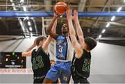 12 January 2019; Samuel Mohamed of Dublin Lions in action against James Gormley, left, and Rian O'Connell of Portlaoise Panthers during the Hula Hoops Under 20 Men’s National Cup semi-final match between Portlaoise Panthers and Dublin Lions at the Mardyke Arena UCC in Cork.  Photo by Brendan Moran/Sportsfile