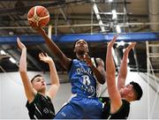 12 January 2019; Samuel Mohamed of Dublin Lions in action against Sean Condon, left, and Dylan Dunne of Portlaoise Panthers during the Hula Hoops Under 20 Men’s National Cup semi-final match between Portlaoise Panthers and Dublin Lions at the Mardyke Arena UCC in Cork.  Photo by Brendan Moran/Sportsfile