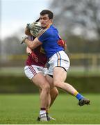 12 January 2019; Darren Quinn of Longford in action against Ronan O'Toole of Westmeath during the Bord na Mona O'Byrne Cup semi-final match between Westmeath and Longford at Downs GAA Club in Westmeath. Photo by Sam Barnes/Sportsfile
