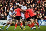 12 January 2019; Leone Nakarawa of Racing 92 is tackled by Alan O'Connor, Jordi Murphy and Marty Moore of Ulster during the Heineken Champions Cup Pool 4 Round 5 match between Ulster and Racing 92 at the Kingspan Stadium in Belfast, Co. Antrim. Photo by Oliver McVeigh/Sportsfile