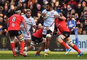 12 January 2019; Leone Nakarawa of Racing 92  is tackled by Jordi Murphy and Marty Moore of Ulster  during the Heineken Champions Cup Pool 4 Round 5 match between Ulster and Racing 92 at the Kingspan Stadium in Belfast, Co. Antrim. Photo by Oliver McVeigh/Sportsfile