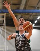 12 January 2019; Liam Woods of Drogheda Bullets in action against Dalius Tomosauskis of BC Leixlip Zalgiris during the Hula Hoops NICC Men’s National Cup semi-final match between Drogheda Bullets and BC Leixlip Zalgiris 1 at the Mardyke Arena UCC in Cork.  Photo by Brendan Moran/Sportsfile