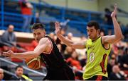 12 January 2019; Alex Dolenko of Bad Bobs Tolka Rovers in action against Johnny McCarthy of IT Carlow during the Hula Hoops Presidents National Cup Semi-Final match between IT Carlow Basketball and Bad Bobs Tolka Rovers at Neptune Stadium in Cork. Photo by Eóin Noonan/Sportsfile