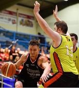 12 January 2019; Alex Dolenko of Bad Bobs Tolka Rovers in action against Dan Debosz of IT Carlow during the Hula Hoops Presidents National Cup Semi-Final match between IT Carlow Basketball and Bad Bobs Tolka Rovers at Neptune Stadium in Cork. Photo by Eóin Noonan/Sportsfile