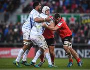 12 January 2019; Bernard Le Roux of Racing 92 is tackled by Sean Reidy of Ulster during the Heineken Champions Cup Pool 4 Round 5 match between Ulster and Racing 92 at the Kingspan Stadium in Belfast, Co. Antrim. Photo by David Fitzgerald/Sportsfile