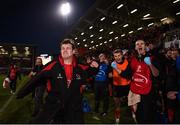 12 January 2019; Billy Burns of Ulster and team-mates celebrate at the final whistle following the Heineken Champions Cup Pool 4 Round 5 match between Ulster and Racing 92 at the Kingspan Stadium in Belfast, Co. Antrim. Photo by David Fitzgerald/Sportsfile