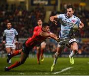 12 January 2019; Juan Imhoff of Racing 92 is tackled by Robert Baloucoune of Ulster the Heineken Champions Cup Pool 4 Round 5 match between Ulster and Racing 92 at the Kingspan Stadium in Belfast, Co. Antrim. Photo by David Fitzgerald/Sportsfile
