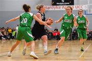 12 January 2019; Aisling Sullivan of DCU Mercy in action against Karen Mealey and Sorcha Tiernan of Courtyard Liffey Celtics during the Hula Hoops Women’s Paudie O’Connor National Cup semi-final match between DCU Mercy and Courtyard Liffey Celtics at the Mardyke Arena UCC in Cork.  Photo by Brendan Moran/Sportsfile