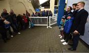12 January 2019; Leinster players, from left, James Lowe, Caelan Doris and Dan Leavy with supporters at Autograph Alley prior to the Heineken Champions Cup Pool 1 Round 5 match between Leinster and Toulouse at the RDS Arena in Dublin. Photo by Stephen McCarthy/Sportsfile