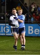 12 January 2019; Andy Bunyan of Dublin, left, is congratulated by Conor McHugh after a penalty shoot out during the Bord na Mona O'Byrne Cup semi-final match between Dublin and Meath at Parnell Park in Dublin. Photo by Sam Barnes/Sportsfile