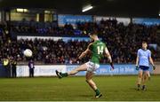 12 January 2019; Michael Newman of Meath scores a late free to take the game to a penalty shoot out during the Bord na Mona O'Byrne Cup semi-final match between Dublin and Meath at Parnell Park in Dublin. Photo by Sam Barnes/Sportsfile