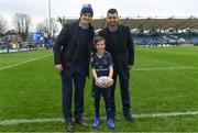 12 January 2019; Matchday mascot 8 year old Rian Alonso, from Harolds Cross, Dublin, with Leinster players Rob Kearney and Jonathan Sexton prior to the Heineken Champions Cup Pool 1 Round 5 match between Leinster and Toulouse at the RDS Arena in Dublin. Photo by Ramsey Cardy/Sportsfile