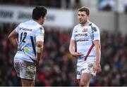 12 January 2019; Finn Russell, right, and Henry Chavancy of Racing 92 during the Heineken Champions Cup Pool 4 Round 5 match between Ulster and Racing 92 at the Kingspan Stadium in Belfast, Co. Antrim. Photo by David Fitzgerald/Sportsfile