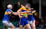 13 January 2019; Colin Guilfoyle of Clare in action against Séamus Kennedy, left, and Padraic Maher of Tipperary during the Co-Op Superstores Munster Hurling League Final 2019 match between Clare and Tipperary at the Gaelic Grounds in Limerick. Photo by Piaras Ó Mídheach/Sportsfile