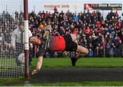 13 January 2019; Rob Hennelly of Mayo attempts to save a penalty during the Connacht FBD League semi-final match between Galway and Mayo at Tuam Stadium in Galway. Photo by Harry Murphy/Sportsfile