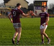 13 January 2019; Thomas Flynn is congratulated for scoring the winning penalty by Eoghan Kerin of Galway following the Connacht FBD League semi-final match between Galway and Mayo at Tuam Stadium in Galway. Photo by Harry Murphy/Sportsfile