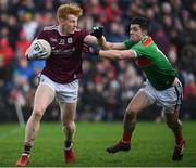 13 January 2019; Peter Cooke of Galway in action against Brian Reape of Mayo during the Connacht FBD League semi-final match between Galway and Mayo at Tuam Stadium in Galway. Photo by Harry Murphy/Sportsfile