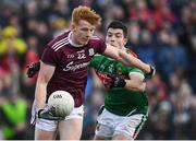 13 January 2019; Peter Cooke of Galway in action against Brian Reape of Mayo during the Connacht FBD League semi-final match between Galway and Mayo at Tuam Stadium in Galway. Photo by Harry Murphy/Sportsfile