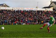 13 January 2019; Andy Moran of Mayo takes a penalty during the Connacht FBD League semi-final match between Galway and Mayo at Tuam Stadium in Galway. Photo by Harry Murphy/Sportsfile