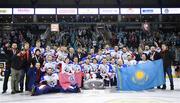 13 January 2019; Arlan Kokshetau celebrate with the trophy following the IIHF Continental Cup Final match between Arlan Kokshetau and Stena Line Belfast Giants at the SSE Arena in Belfast, Co. Antrim. Photo by Eoin Smith/Sportsfile