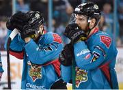 13 January 2019; A dejected David Rutherford, left, and Jonathan Boxill of Belfast Giants following the IIHF Continental Cup Final match between Arlan Kokshetau and Stena Line Belfast Giants at the SSE Arena in Belfast, Co. Antrim. Photo by Eoin Smith/Sportsfile