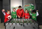 14 January 2019; The SPAR FAI Primary School 5s Programme was officially launched today by former Republic of Ireland International Keith Andrews and current Republic of Ireland Women’s International Megan Campbell. Over 35,000 boys and girls from 4th, 5th and 6th class are expected to take part in this fun and inclusive nationwide programme. Register for the SPAR5s by February 15th at www.fai.ie/primary5. Pictured at the launch are former Republic of Ireland international Keith Andrews with, from left, Jeff Ó Foghlú of Gaelscoil na Ríthe, Dunshaughlin, Keelan Murphy and Erin Ivie, both of Our Lady of Good Counsel GNS, Johnstown Killiney, and Senan Ó Duinn of Gaelscoil na Ríthe, Dunsaughlin. Photo by Stephen McCarthy/Sportsfile