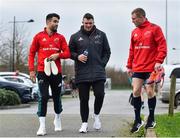 14 January 2019; Munster players, from left, Conor Murray, Peter O’Mahony and Keith Earls arrive prior to Munster Rugby training at University of Limerick in Limerick. Photo by Seb Daly/Sportsfile