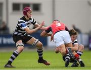 14 January 2019; Chris Wall of Catholic University School  is tackled by Paddy Sheeran supported by Rory Glynn of Cistercian College Roscrea during the Bank of Ireland Fr. Godfrey Cup Round 1 match between Catholic University School and Cistercian College Roscrea at Energia Park in Dublin. Photo by Harry Murphy/Sportsfile