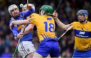 13 January 2019; Patrick Maher of Tipperary in action against Clare players, from left, Conor Cleary, Michael O'Malley, and David McInerney during the Co-Op Superstores Munster Hurling League Final 2019 match between Clare and Tipperary at the Gaelic Grounds in Limerick. Photo by Piaras Ó Mídheach/Sportsfile