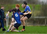 14 January 2019; Eoin Clarke of CBS Naas is tackled by Tabor Fenlon of Salesian College during the Bank of Ireland Fr. Godfrey Cup Round 1 match between CBS Naas and Salesian College at Cill Dara RFC in Kildare. Photo by Eóin Noonan/Sportsfile