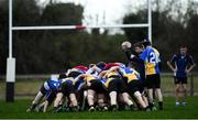 14 January 2019; Both sides contest a scrum during the Bank of Ireland Fr. Godfrey Cup Round 1 match between CBS Naas and Salesian College at Cill Dara RFC in Kildare. Photo by Eóin Noonan/Sportsfile