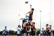 14 January 2019; Aaron Smith of St Ciarans CS Kells competes a line-out against Maurice Simington of St Andrews College during the Bank of Ireland Fr. Godfrey Cup Round 1 match between St Ciarán's Kells and St Andrew's College at Ashbourne RFC in Ashbourne, Co. Meath. Photo by David Fitzgerald/Sportsfile