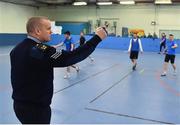 14 January 2019; Sergeant Adrian Whelan, Roxboro Road Garda Station, referees the action during FAI Late Nite League at Factory Youth Space, in Southill, Limerick. Photo by Seb Daly/Sportsfile