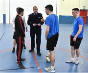 14 January 2019; Sergeant Adrian Whelan, Roxboro Road Garda Station, centre, with players during the FAI Late Nite League at Factory Youth Space, in Southill, Limerick. Photo by Seb Daly/Sportsfile
