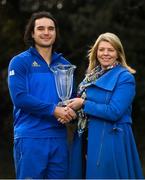 15 January 2019; James Lowe receives the Bank of Ireland Player of the Month Award for September from Osna O'Connor, Bank of Ireland, at Leinster Rugby Headquarters in Dublin. Photo by Ramsey Cardy/Sportsfile