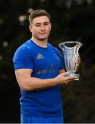 15 January 2019; Jordan Larmour with the Bank of Ireland Player of the Month Award for October at Leinster Rugby Headquarters in Dublin. Photo by Ramsey Cardy/Sportsfile
