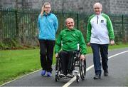 21 January 2019; Edele Armstrong, left, Special Olympic Athlete, Declan Slevin, centre, IWA, and Joe Geraghty, Vision Sport Ireland, during the Great Outdoors - A Guide for Accessibility event at the Sport Ireland National Sports Campus in Dublin. Photo by Sam Barnes/Sportsfile