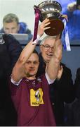 18 January 2019 Westmeath captain Killian Daly lifts the cup after the Bord na Móna O'Byrne Cup Final match between Dublin and Westmeath at Parnell Park, Dublin. Photo by Piaras Ó Mídheach/Sportsfile